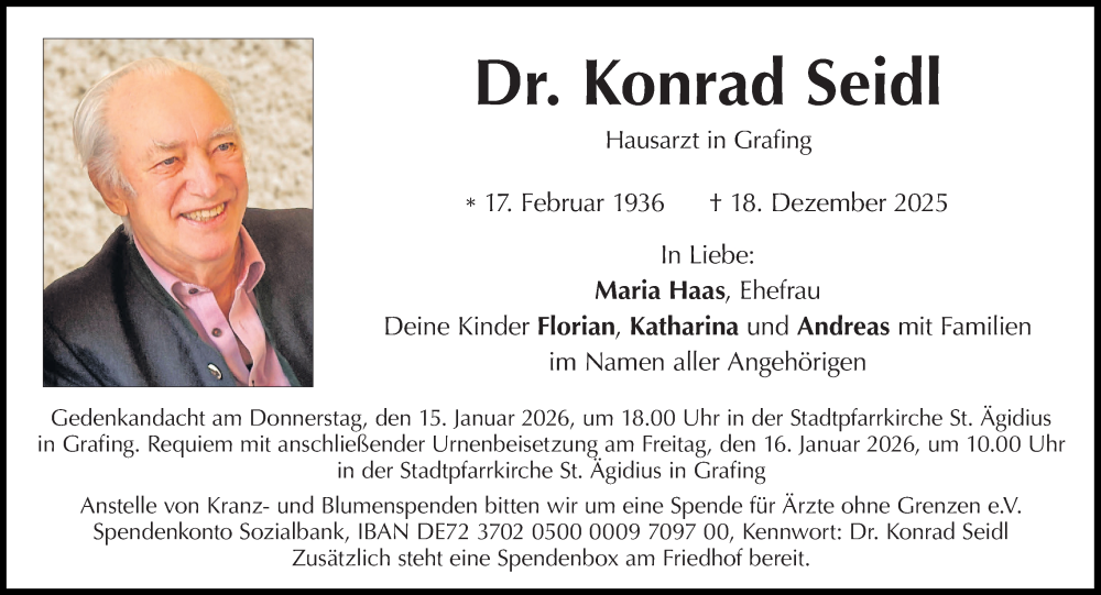  Traueranzeige für Konrad Seidl vom 10.01.2026 aus Süddeutsche Zeitung
