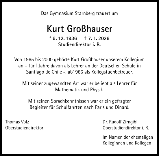 Traueranzeige von Kurt Großhauser von Süddeutsche Zeitung