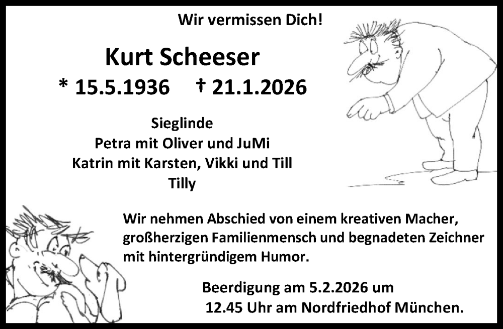  Traueranzeige für Kurt Scheeser vom 30.01.2026 aus Süddeutsche Zeitung