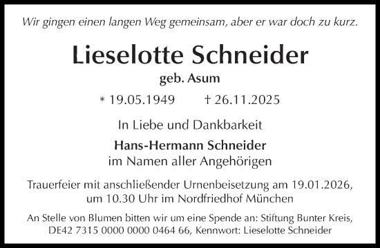 Traueranzeige von Lieselotte Schneider von Süddeutsche Zeitung