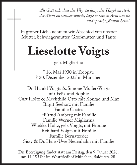 Traueranzeige von Lieselotte Voigts von Süddeutsche Zeitung