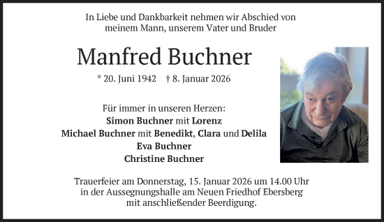 Traueranzeige von Manfred Buchner von Süddeutsche Zeitung