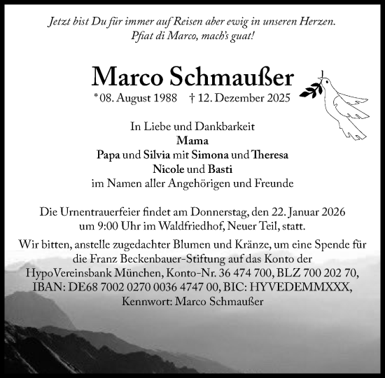 Traueranzeige von Marco Schmaußer von Süddeutsche Zeitung