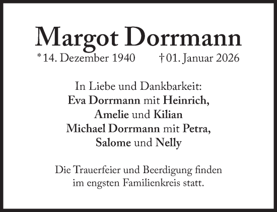 Traueranzeige von Margot Dorrmann von Süddeutsche Zeitung