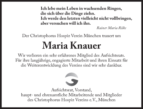 Traueranzeige von Maria Knauer von Süddeutsche Zeitung