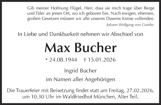Traueranzeige von Max Bucher von Süddeutsche Zeitung