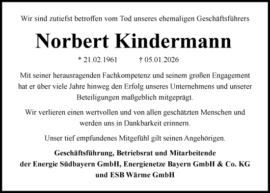 Traueranzeige von Norbert Kindermann von Süddeutsche Zeitung