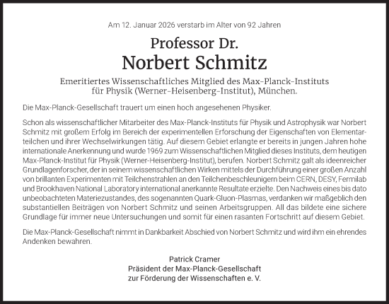 Traueranzeige von Norbert Schmitz von Süddeutsche Zeitung