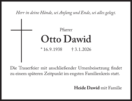 Traueranzeige von Otto Dawid von Süddeutsche Zeitung