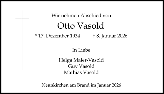Traueranzeige von Otto Vasold von Süddeutsche Zeitung