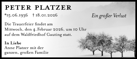 Traueranzeige von Peter Platzer von Süddeutsche Zeitung