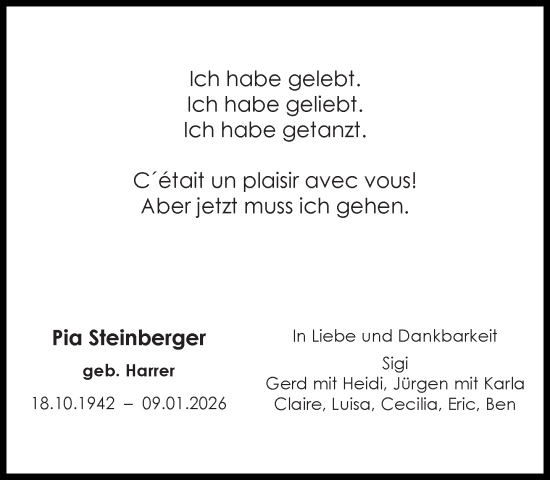 Traueranzeige von Pia Steinberger von Süddeutsche Zeitung