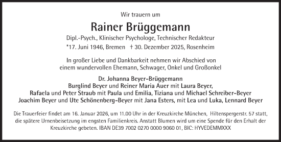 Traueranzeige von Rainer Brüggemann von Süddeutsche Zeitung