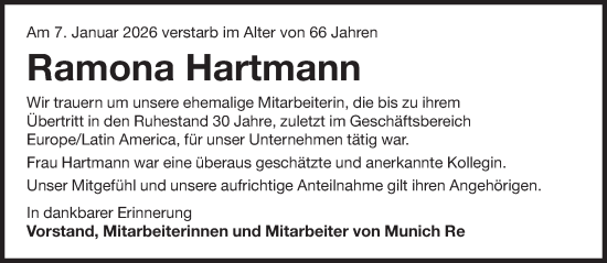 Traueranzeige von Ramona Hartmann von Süddeutsche Zeitung