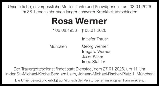 Traueranzeige von Rosa Werner von Süddeutsche Zeitung