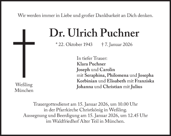 Traueranzeige von Ulrich Puchner von Süddeutsche Zeitung