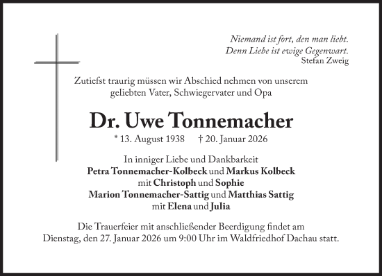 Traueranzeige von Uwe Tonnemacher von Süddeutsche Zeitung