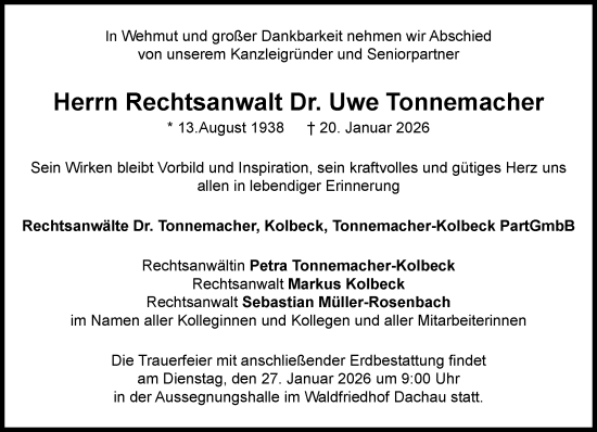 Traueranzeige von Uwe Tonnemacher von Süddeutsche Zeitung