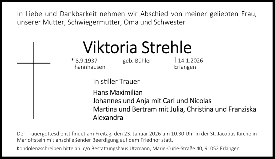 Traueranzeige von Viktoria Strehle von Süddeutsche Zeitung