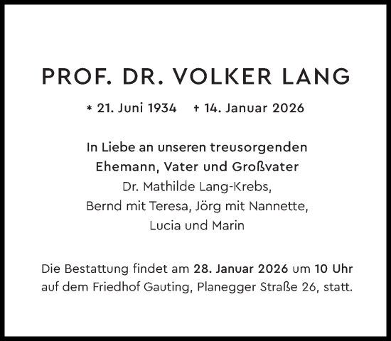 Traueranzeige von Volker Lang von Süddeutsche Zeitung