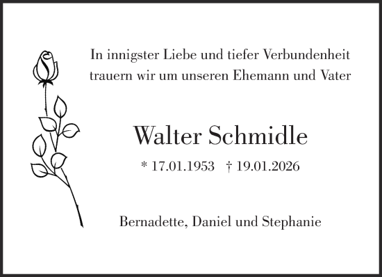 Traueranzeige von Walter Schmidle von Süddeutsche Zeitung