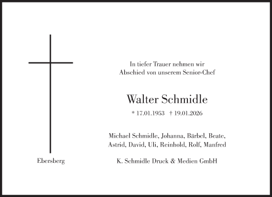 Traueranzeige von Walter Schmidle von Süddeutsche Zeitung