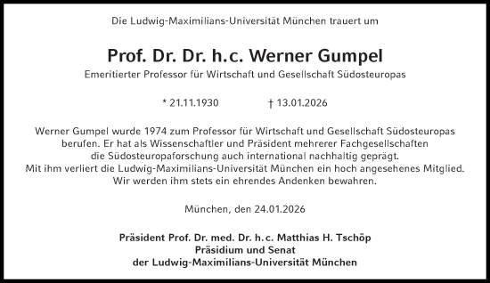Traueranzeige von Werner Gumpel von Süddeutsche Zeitung