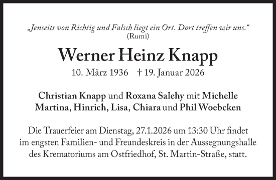 Traueranzeige von Werner Heinz Knapp von Süddeutsche Zeitung