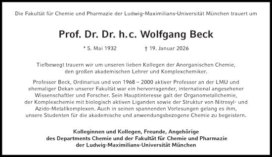 Traueranzeige von Wolfgang Beck von Süddeutsche Zeitung