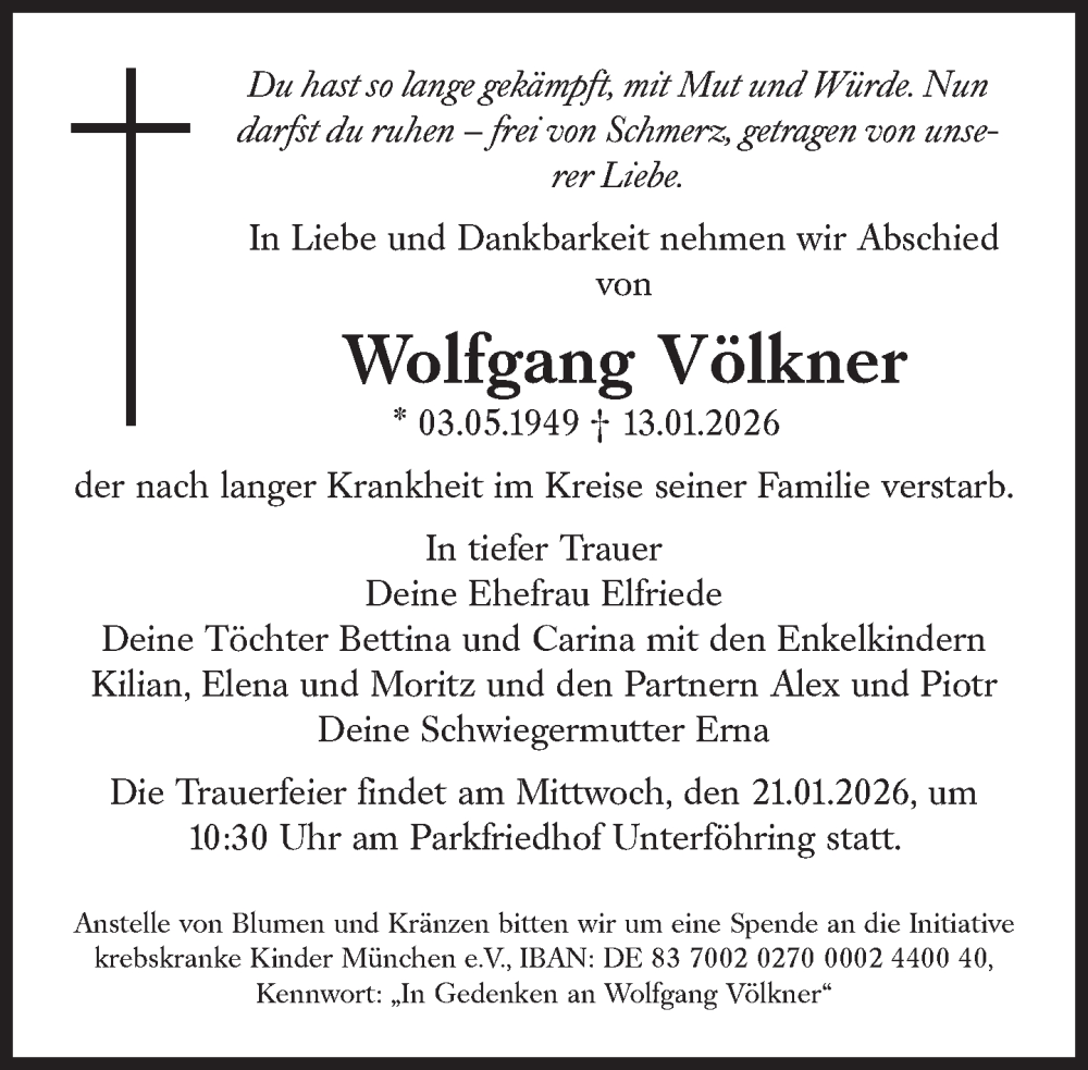  Traueranzeige für Wolfgang Völkner vom 17.01.2026 aus Süddeutsche Zeitung