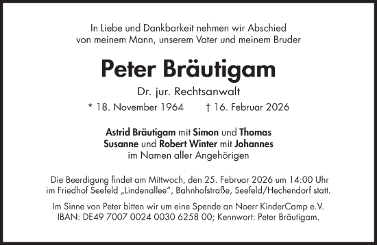 Traueranzeige von Peter Bräutigam 