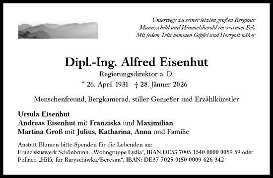 Traueranzeige von Alfred Eisenhut von Süddeutsche Zeitung
