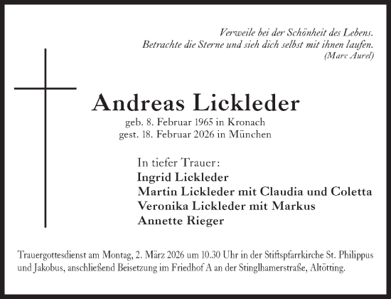 Traueranzeige von Andreas Lickleder von Süddeutsche Zeitung