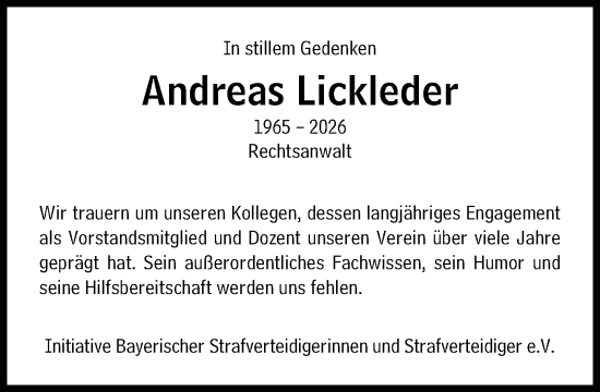 Traueranzeige von Andreas Lickleder von Süddeutsche Zeitung
