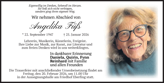 Traueranzeige von Angelika Füß von Süddeutsche Zeitung