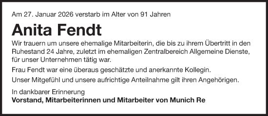 Traueranzeige von Anita Fendt von Süddeutsche Zeitung
