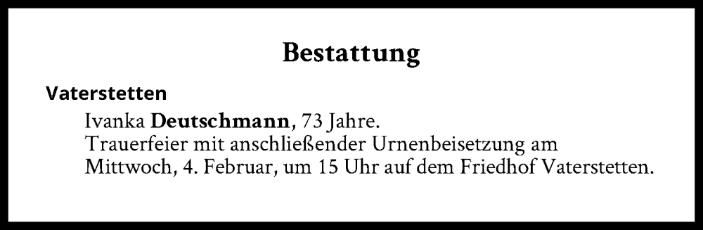  Traueranzeige für Bestattungen vom 04.02.2026 vom 04.02.2026 aus Süddeutsche Zeitung