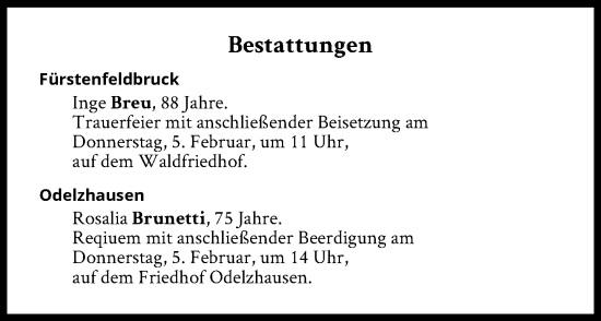 Traueranzeige von Bestattungen vom 05.02.2026 von Süddeutsche Zeitung