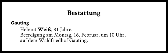 Traueranzeige von Bestattungen vom 16.02.2026 von Süddeutsche Zeitung