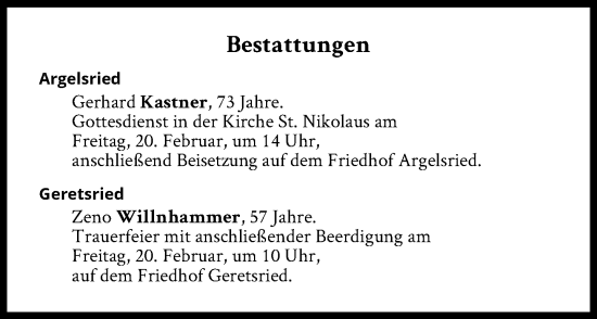 Traueranzeige von Bestattungen vom 20.02.2026 von Süddeutsche Zeitung