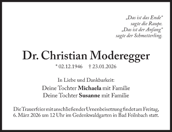 Traueranzeige von Christian Moderegger von Süddeutsche Zeitung