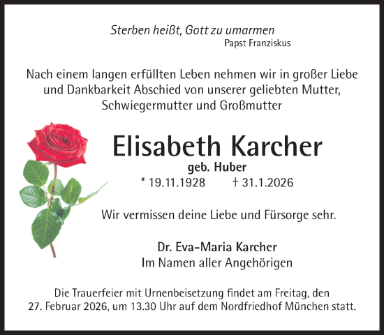 Traueranzeige von Elisabeth Karcher von Süddeutsche Zeitung