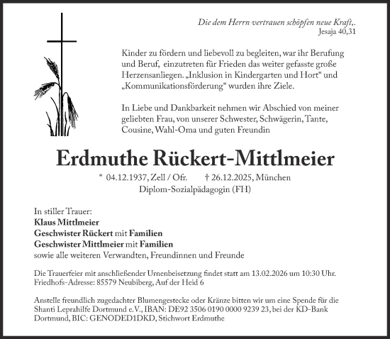 Traueranzeige von Erdmuthe Rückert-Mittlmeier von Süddeutsche Zeitung