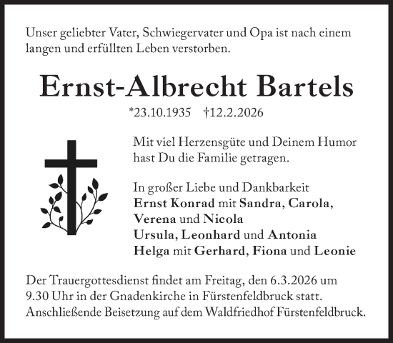 Traueranzeige von Ernst-Albrecht Bartels von Süddeutsche Zeitung