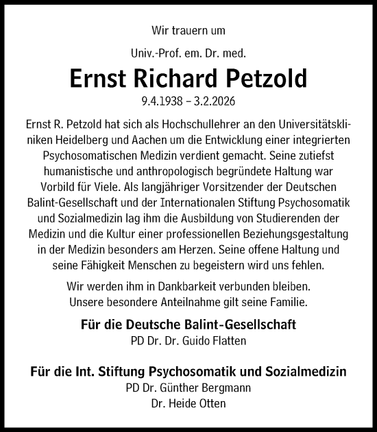 Traueranzeige von Ernst Richard Petzold von Süddeutsche Zeitung