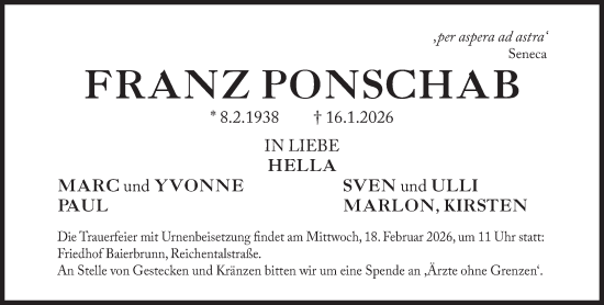 Traueranzeige von Franz Ponschab von Süddeutsche Zeitung