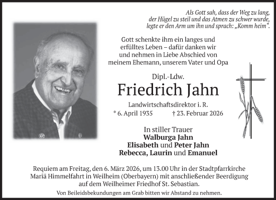 Traueranzeige von Friedrich Jahn von Süddeutsche Zeitung