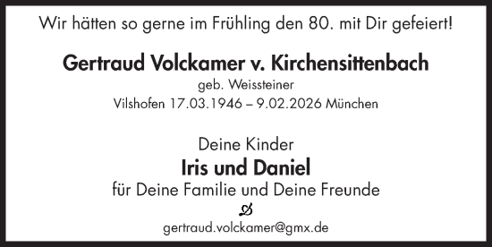 Traueranzeige von Gertraud Volckamer von Süddeutsche Zeitung