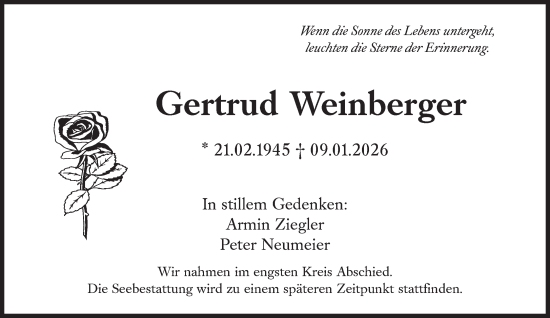 Traueranzeige von Gertrud Weinberger von Süddeutsche Zeitung