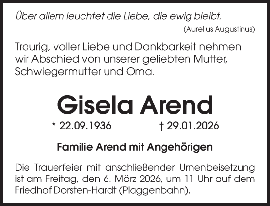 Traueranzeige von Gisela Arend von Süddeutsche Zeitung